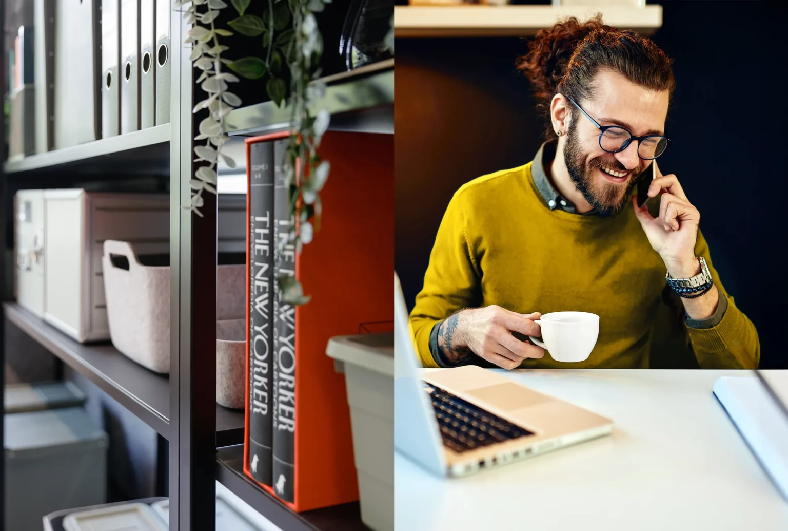 Mieter telefoniert am Arbeitsplatz