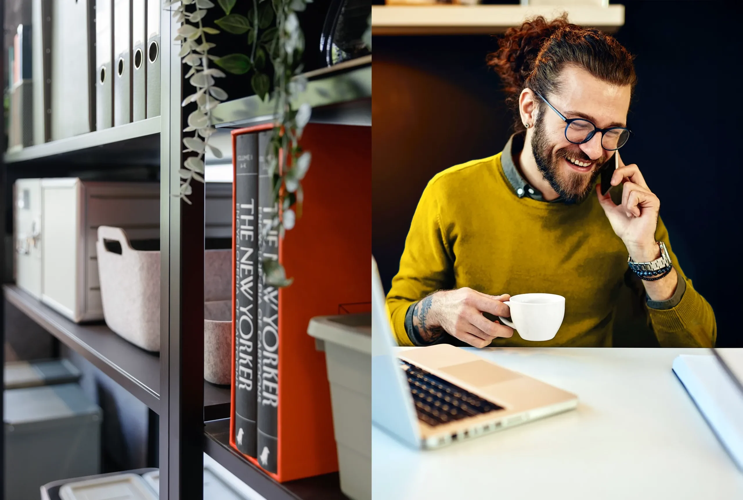 Mieter telefoniert am Arbeitsplatz
